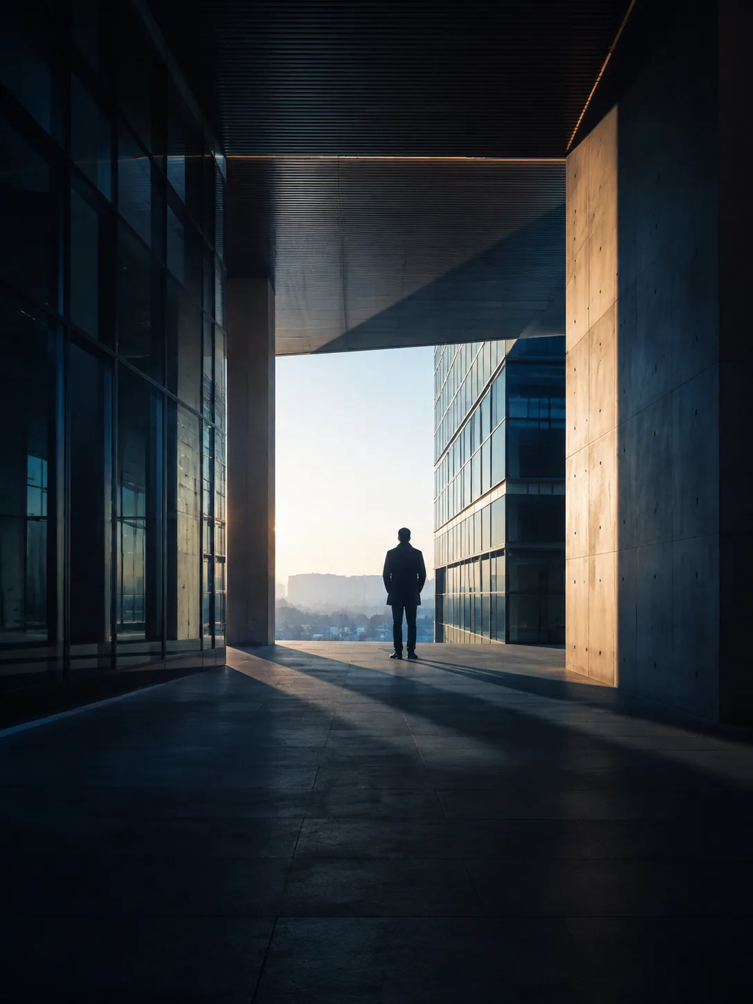 Professionista davanti a un’architettura contemporanea
