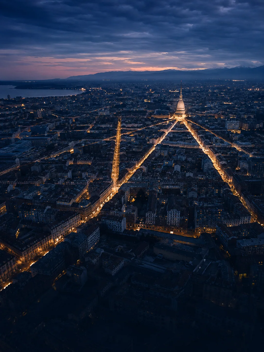 Veduta urbana al crepuscolo, simbolo di connessioni e sviluppo